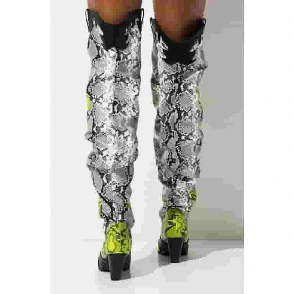 Cape Robbin Snake Print Over the Knee Boots - Black and Green